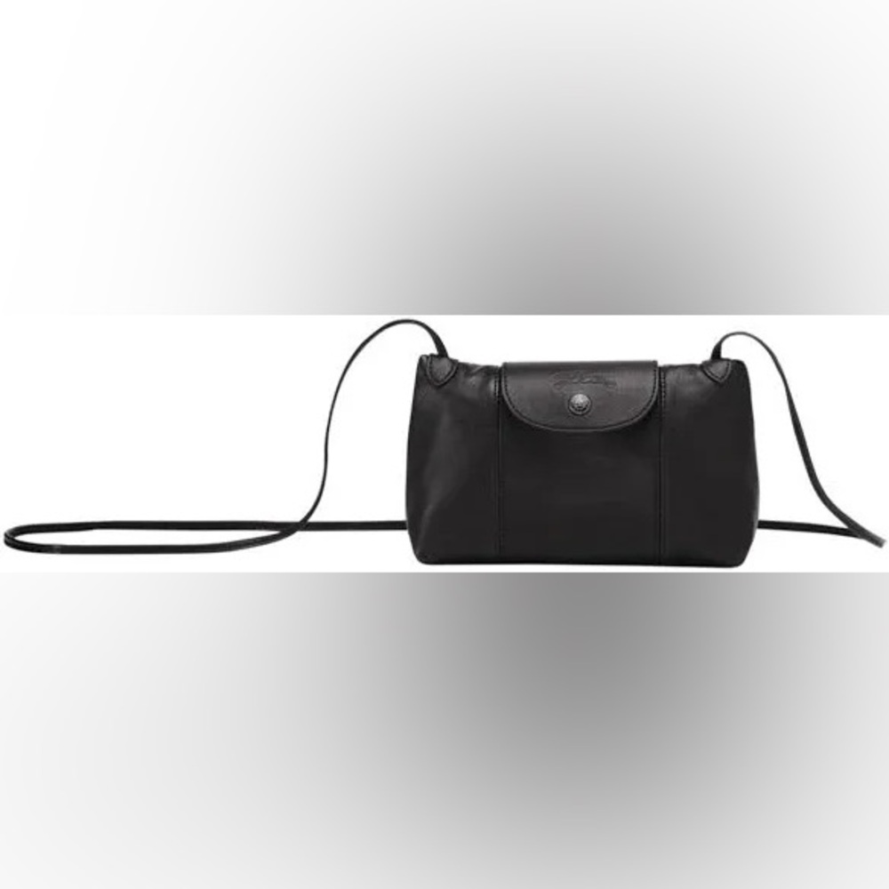 Longchamp Le Pliage Cuir Black Leather Crossbody